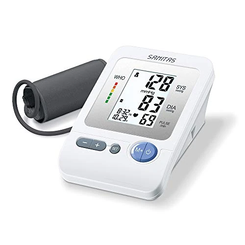 Sanitas SBM21 Upper Arm Blood Pressure Monitor | Medical Device | Upper-arm Cuff Circumference 22-36cm | 4 User Profiles | Arrhythmia Detection | Colour-Coded Risk Indicator | Cuff Positioning Signal