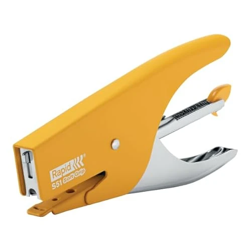 Rapid Supreme S51 Stapling Pliers, 15 Sheet Capacity, Uses No. 21 Staples, Soft Grip, Metal and Rubber, Yellow, 10538743
