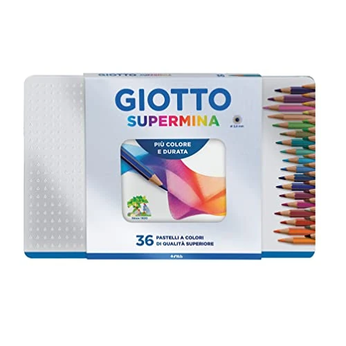 Offerta a tempo: GIOTTO Supermina - Scatola Di Metallo Da 36 Matite A Pastello Colorate, 3.8 mm, Colori Intensi - 53% da 34.25 € a 16.10 €
