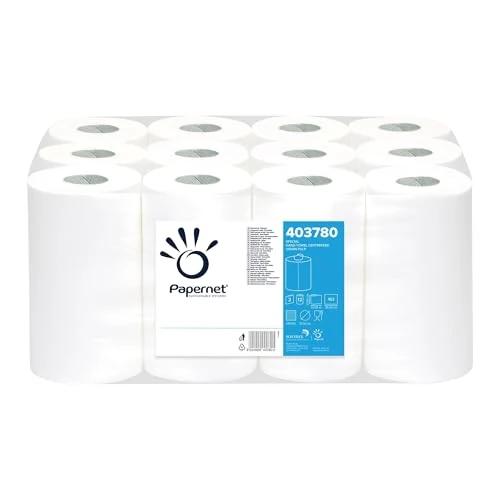 Papernet - Papierhandtuchrolle mit Zentralextraktion (403780), 1 Packung mit 12 Rollen aus Reiner Zellulose à 57 m, 2 Lagen, 163 Risse à 24,4 x 35 cm