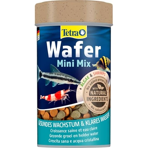Tetra Wafer Mini Mix – Alimento para peces pequeños que viven en el fondo (p. ej. siluros) y crustáceos, para el crecimiento saludable y la vitalidad, bote de 100 ml