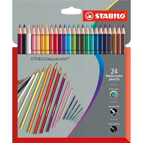 Lápiz de color acuarelable STABILOaquacolor - Estuche con 24 colores