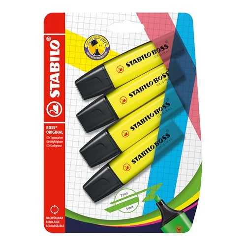 Offerta a tempo: STABILO BOSS ORIGINAL - Evidenziatore - Pack da 4 - Giallo - 15% da 6.60 € a 5.61 €