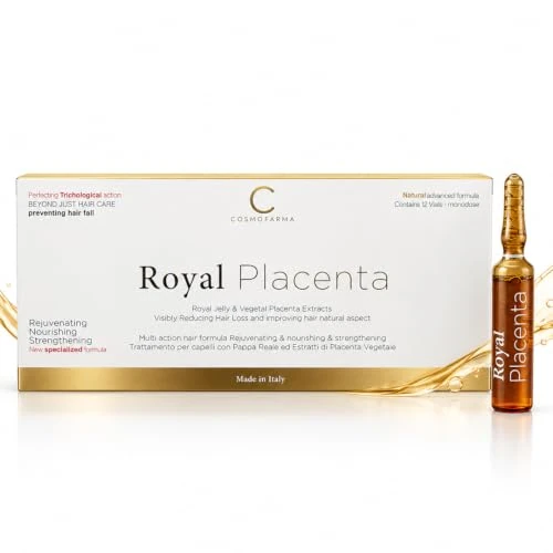 Cosmofarma Royal Placenta Hair Lotion 10 ml x 12 (Pack of 1) - Hair Care For Broken Hair - Herstellende, versterkende en hydraterende behandeling voor beschadigd en broos haar
