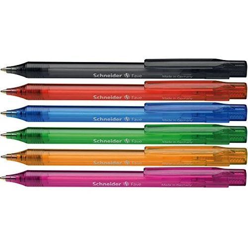 Offerta a tempo: Schneider Fave - Penna a sfera con meccanismo a pressione, pennino M, inchiostro blu, fusto in colori assortiti - 38% da 0.87 € a 0.54 €