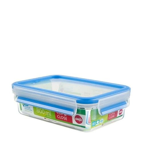 Offerta a tempo: Emsa 508539 rettangolare contenitore di alimento con coperchio, 0,8 litri, trasparente / blu, Clip & Chiudi - 58% da 12.47 € a 5.20 €