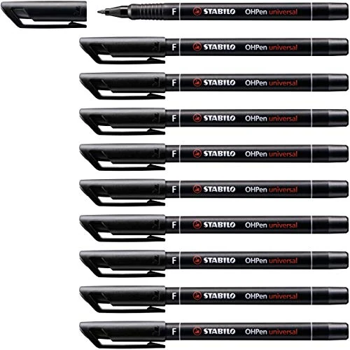 STABILO OHPen universal - Pen for Overhead Projection - Permanent Fine (F) - Pack of 10 - Black