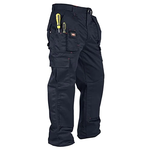 Lee Cooper LCPNT206 Workwear Mens Multi Pocket Easy Care Heavy Duty Knee Pad Pockets Safety Work Cargo Trousers Pants, Black, 38W/31L