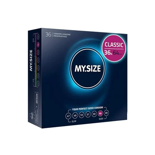 Offerta a tempo: MY.SIZE Preservativi classici misura 6 | 64 mm di larghezza | 36 pezzi confezione mega | premium extra sottili | fedeli al tatto | 0,07 mm di spessore delle pareti — 23% da 25,90 € a 19,95 €