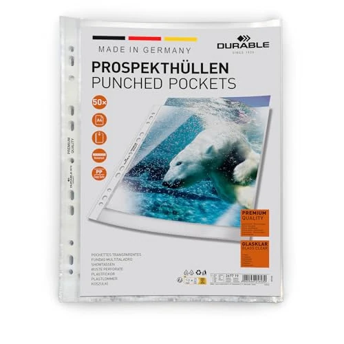 Tijdelijke aanbieding: Durable Showtassen (DIN A4 Premium, 0,08mm) 50 stuks, glashelder, 267719 van 8.49 € naar 8.49 € (0.00% korting)