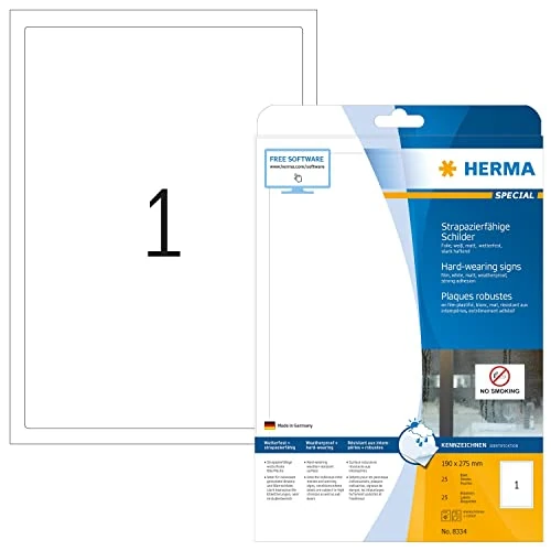 Offerta a tempo: HERMA Etichette Impermeabili, 190 x 275 mm, Etichette Adesive A4 per Stampante, 1 Etichette per Foglio, Bianco - 0.00% da 38.07 € a 38.07 €