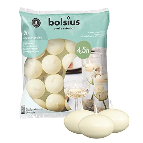 Limited-time offer: Bolsius Floating Candle - Ivory - Bag of 20 - Long Burning Time of 4 Hours - Clean Burn - Interior Decoration - Vegan Wax - 3 x 4.5 cm from 9.53 GBP to 8.39 GBP (save 12%)