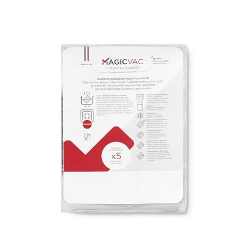 Offerta a tempo: Magic Vac, 50 Sacchetti Sottovuoto 30x40cm Rigati e Brevettati, per Congelatore, Frigorifero, Scongelamento in Microonde, Bollitura, Cottura Sottovuoto in Forno o A Vapore, Privi di BPA, Made in Italy - 0.00% da 26.90 € a 26.90 €