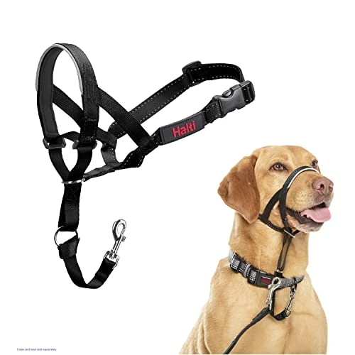 Halti Headcollar - Stop Your Dog Pulling on the Lead. Adjustable, Reflective and Lightweight, with Padded Nose Band. Dog Training Anti-Pull Collar for Medium Dogs (Size 3, Black)