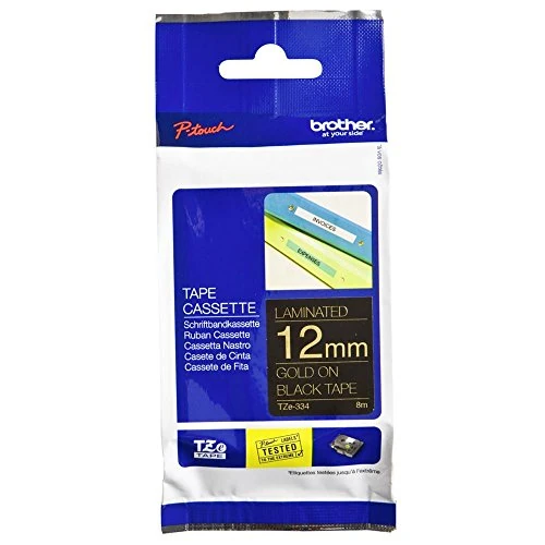 Limited-time offer: Brother TZe-334 Labelling Tape Cassette, 12 mm (W) x 8 m (L), Laminated, Brother Genuine Supplies - Gold on Black from 18.50 £ to 18.50 £ (save 0.00%)