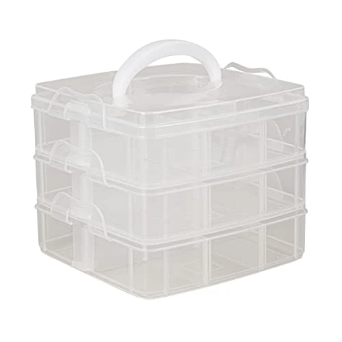 Rayher 3918100 Sortkeerbox Klein, met Handvat, 15.5x15x5x12.9 cm, 3x6 Vakken, Transparant
