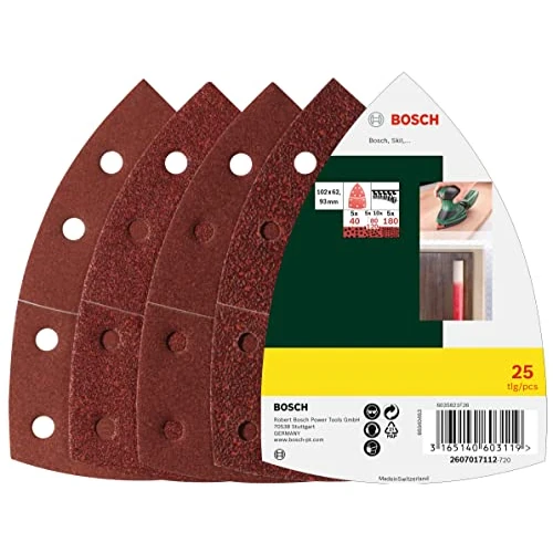 Offerta a tempo: Bosch Set da 25 Pezzi di Fogli Abrasivi, per Legno, Stucchi, Pitture, Vernici, Grana 40/80/120/180, 11 Fori, 102 x 62 mm, Accessori Levigatrice Palmare - 0.00% da 19.52 € a 19.52 €