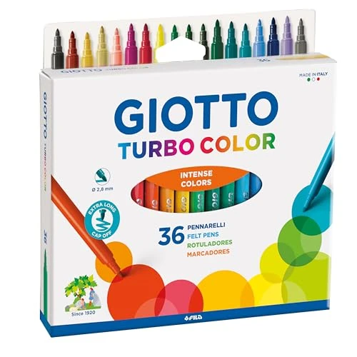 Giotto Turbo Color Fasermaler mit feiner Spitze, intensive Farben, abwaschbar, 36 Stück