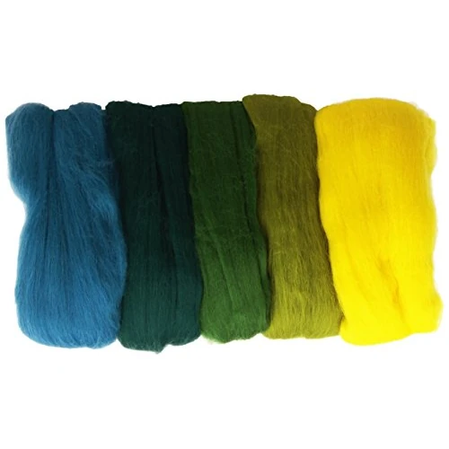RAYHER HOBBY 5365300 wełna filcowa, wełna z merynosów, wyciąg czesankowy, drobna, 19 mic, 5 kolorów po 10 g, odcienie zieleni, 100% wełna owcza do filcowania, 50 g
