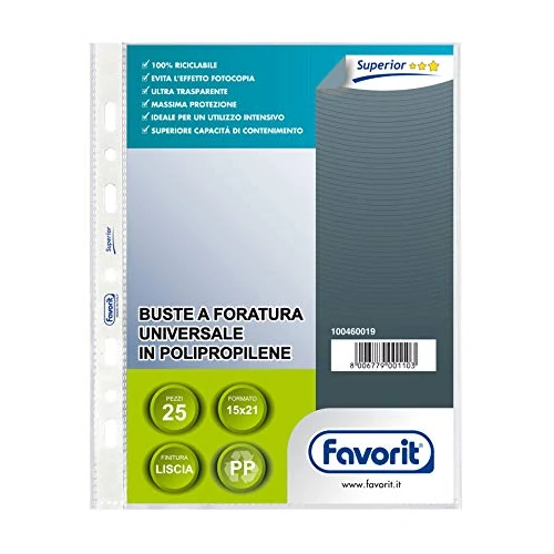 Favorit Buste a Foratura Universale 25 Buste, 14.8 x 21 cm , Trasparente