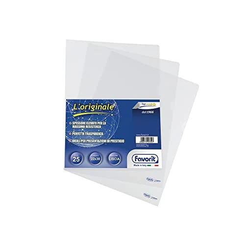 Offerta a tempo: Favorit 100460046 Cartellina Aperta a L Spessore Top Formato Interno 22X30 cm Trasparente, Confezione da 25 Pz. - 0.00% da 15.75 € a 15.75 €