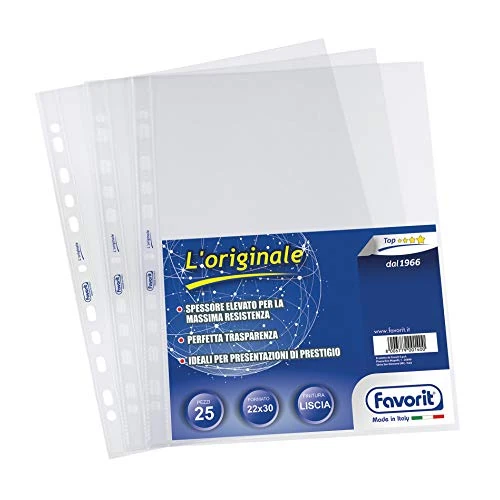 Offerta a tempo: Favorit 100460118 Buste Foratura Universale L'Originale, 25 Pezzi, 22 x 30 cm, Trasparente - 56% da 20.73 € a 9.09 €