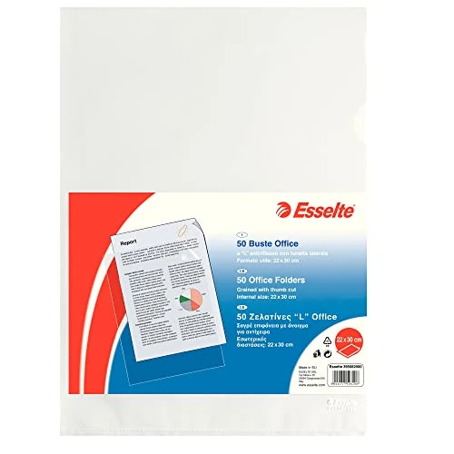 Offerta a tempo: Esselte Buste L Office, in PPL Antiriflesso, per Archiviare e Conservare Documenti in Formato 22x30 cm, Confezione da 50 Buste, 395082000 - 24% da 10.93 € a 8.33 €