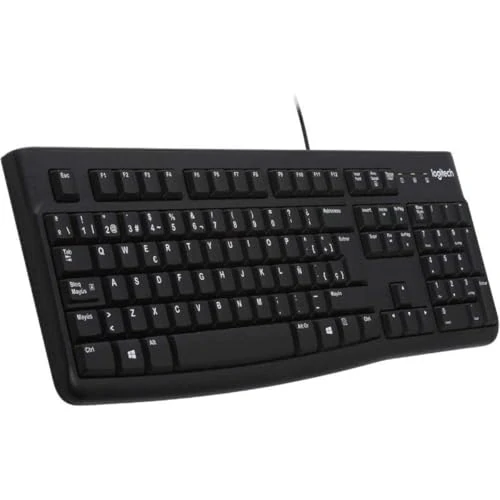 Logitech K120 Teclado con Cable Business para Windows, Tamaño Normal, Resistante a Líquido, Barra Espaciadora Curvada, PC/Portátil, Disposición QWERTY Español, color Negro