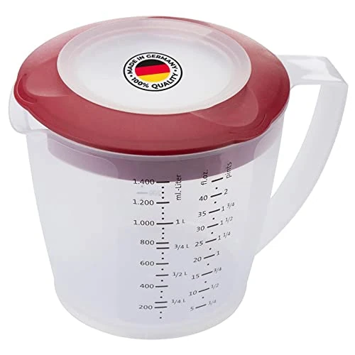 Offerta a tempo: Westmark Caraffa graduata con paraschizzi, coperchio e beccuccio, Plastica, Capacità: 1,4 litri, Helena, Trasparente/Rosso, 3105227R - 34% da 15.28 € a 10.11 €