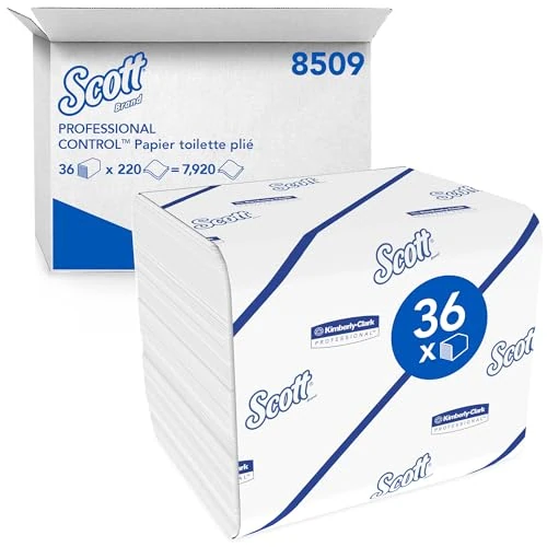 Offre limitee: Scott Control Papier Toilette Plié 8509 2 Épaisseurs, Blanc, Doux et Résistant, Distribution Feuille à Feuille, 36 Paquets x 220 Feuilles (7 920 Feuilles au Total) de 63.99 EUR a 48.19 EUR (economie 25%)