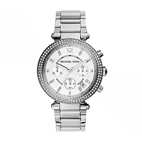 Tijdelijke aanbieding: Michael Kors Parker chronograaf quartz horloge met zilverkleurige roestvrijstalen band voor dames MK5353 van 299.00 € naar 188.79 € (37% korting)