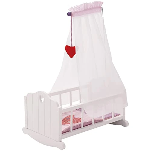 Limited-time offer: roba Doll's Cradle from Doll Furniture Series Fienchen, Doll's Bed for Weighing Including Textile Equipment, Bedding and Canopy, Doll Accessories, White Painted from 46.79 £ to 46.79 £ (save 0.00%)