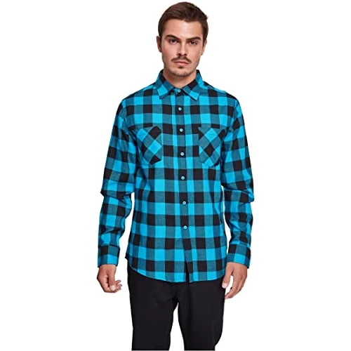 Urban Classics Męska koszula flanelowa w kratę, Czarny/Tur, L