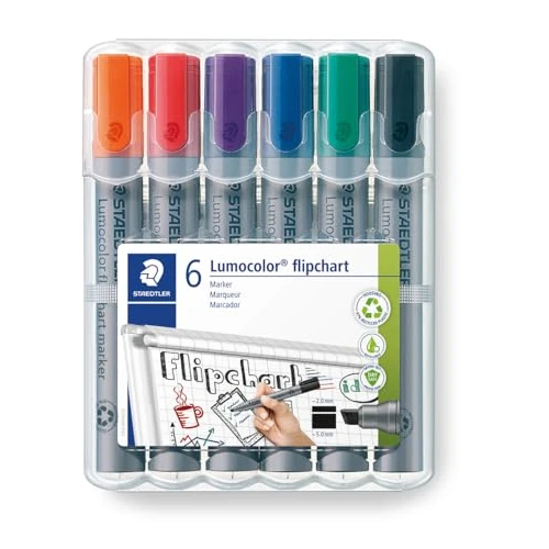 Staedtler Lumocolor 356 B WP6. Rotuladores de colores para flipchart. Estuche con 6 marcadores de colores variados.