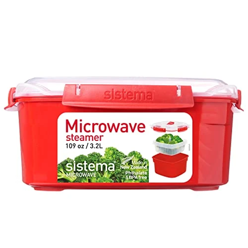 Limited offer: Sistema Microwave Food Steamer with Removable Steamer Basket | Large 3.2 L | Red/Clear from 12.92 EUR to 12.92 EUR (save 0%)