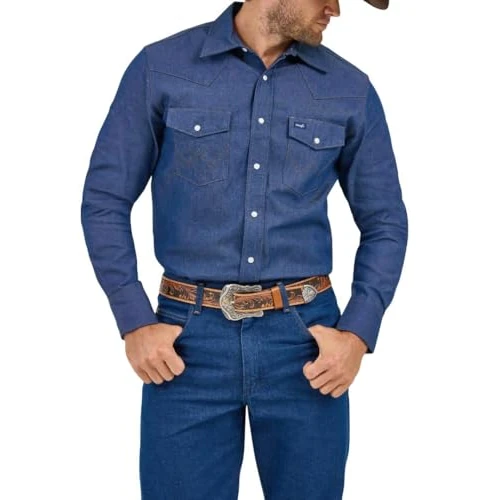 Limited-time offer: Wrangler Men's Cowboy Cut Western Long Sleeve Snap Work Shirt Firm Finish, Indigo Denim, 17.5-35 from $39.50 to $39.50 (save 0.00%)