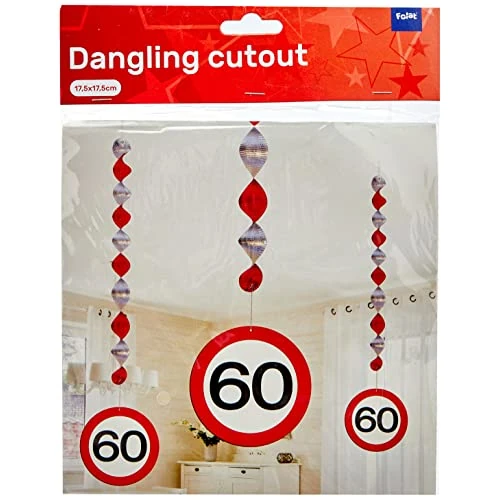 Limited-time offer: Traffic Sign 60th Party Hanging decor Pack of 3, 3 Traffic Sign Designs on foil spiral hanging decorations from 5.27 £ to 5.27 £ (save 0.00%)