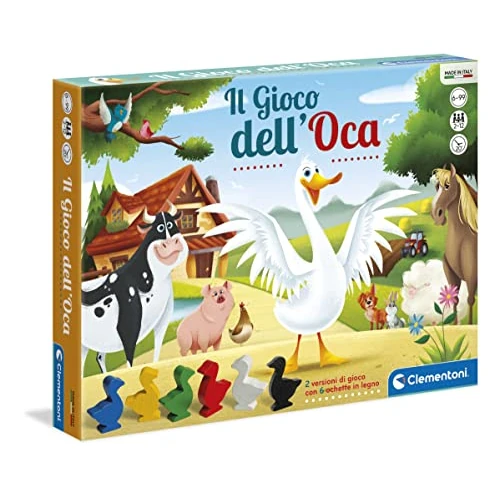Clementoni-Il Gioco dell'Oca, Giochi da Tavolo Classici di Società per Bambini 6+Anni e Tutta la Famiglia, 2-6 Giocatori con Paperelle in Legno 2 Modalità di Gioco Made in Italy, Lingua Italiana 12927