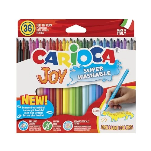 Carioca 40237/B Caja de rotuladores con tinta lavable, punta fina sintética, 36 unidades, multicolor, 36 rotuladores