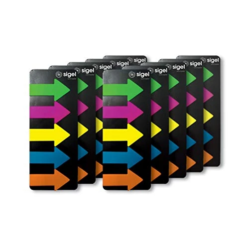 SIGEL HN600/10 Haftmarker Pfeile, 10 Stück á 125 Streifen im Format 25 x 45 mm, grün, blau, pink, gelb,