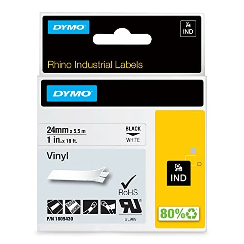 Zeitlich begrenztes Angebot: DYMO Rhino-Industrie-Vinyletiketten | 24 mm x 5,5 m | schwarzer Druck auf weißem Untergrund | selbstklebendes Schriftband von 19.49 € auf 16.99 € (13% Rabatt)