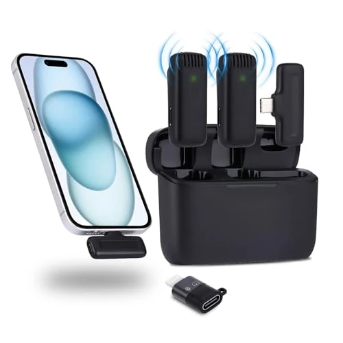 NK Wireless Microphone avec Étui de Chargement - Microphone de Lavalier sans fil pour iPhone/Android/PC/Laptop, Plug&Play, 2 Mics Diffusion en Direct, Vlog/TikTok, avec Réduction Intelligente de Bruit