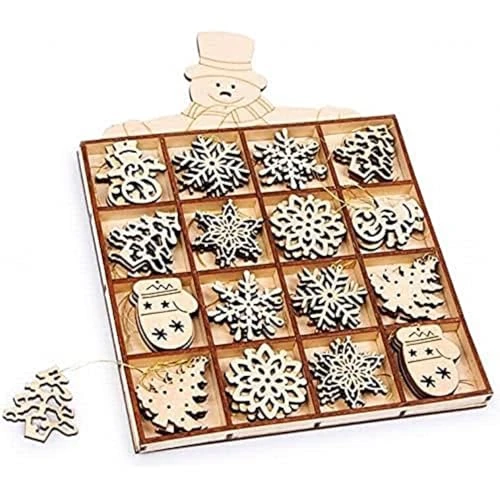 small foot 6675 Wooden Hanging Snowman Box 48-Piece Set with 12 Different Designs Beautiful Decoration on the Christmas Tree