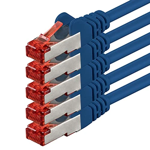 1aTTack.de Kabel Ethernet Cat6 Lan Patch Cat 6 Cables Internet Rj45 Plug 1 Gbit/s SFTP, PIMF do przełącznika, routera, modemu, komputera, gier, telewizora, patchfield, niebieski, 5 sztuk, 2 m