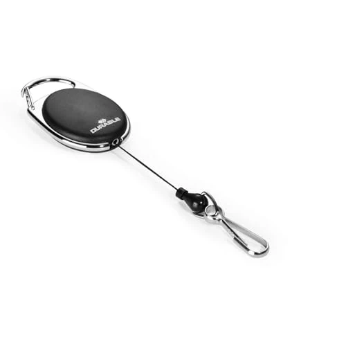 Zeitlich begrenztes Angebot: Durable Jojo Style Ausweishalter mit Federhaken, 1 Stück, schwarz, 832701 | Ausziehbarer Schlüsselanhänger, Metallclip für Gürtelschlaufe, 80 cm Schnurlänge, zur Befestigung von Namensschildern von 6.69 € auf 4.99 € (25% Rabat