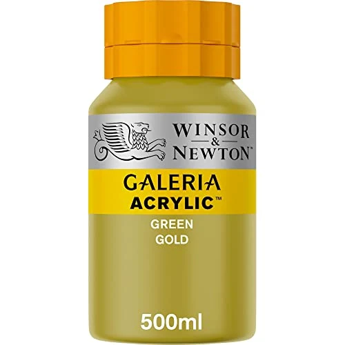 Winsor & Newton 2150294 Galeria farba akrylowa, wysoka pigmentacja, światłotrwała, konsystencja masła, 500ml butelka - Green Gold