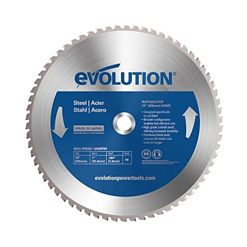Limited offer: Evolution Power Tools 66TBLADE Blade for Cutting Mild Steel, For Circular and Chop Saws, Carbide-Tipped TCT Blade For Cold Metal Cutting, 66 Teeth, 355 mm from 113.82 EUR to 83.09 EUR (save 27%)