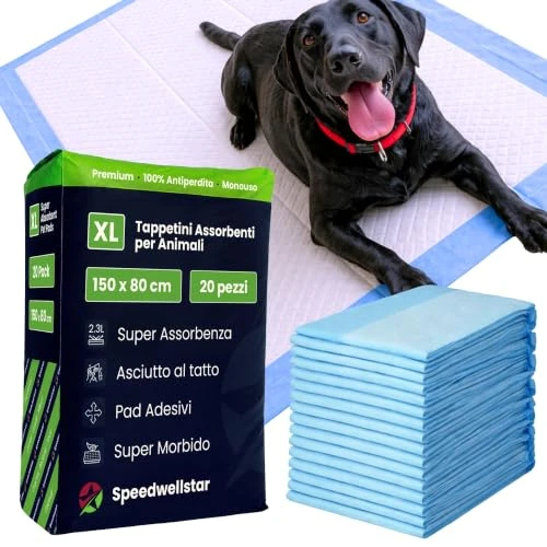 Zeitlich begrenztes Angebot: Speedwellstar Extra große Welpen- und Hundetrainingsunterlagen, 150 x 80 cm, 2300 ml, Auslaufsicher, Schnell trocknend & rutschfest, Toiletten- und Trainingspads für Hunde und Haustiere – 20 Stück von 28.89 € auf 28.89 € (0.00
