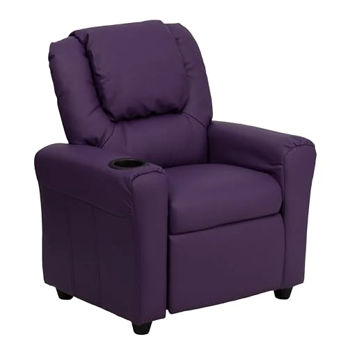 Flash Furniture Contemporary Kids Recliner with Cup Holder and Headrest, Wood, Purple Vinyl, 60.96 x 48.26 x 48.26 cm