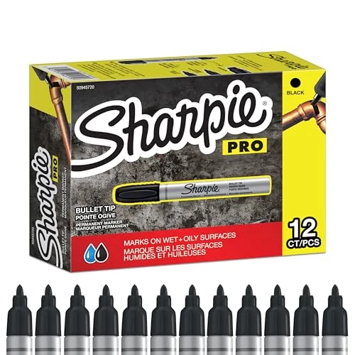 Sharpie Pro Marqueurs Permanents | Pointe Moyenne Ogive | Noir | Lot de 12